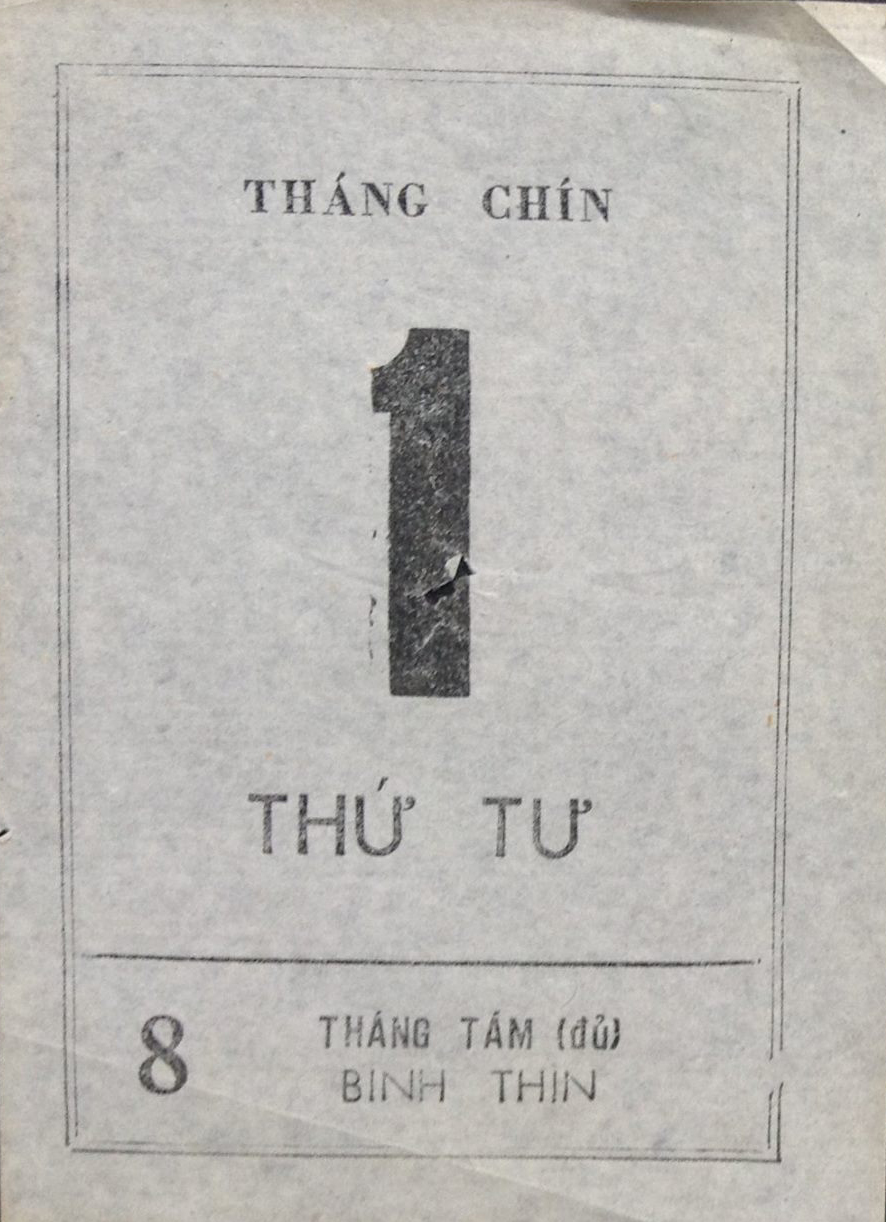 Tờ lịch ngày 1 tháng 9 năm 1976